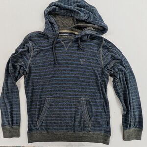 American Eagle Hooded Sweatshirt Mens Size L Blue Stripe Pullover Pocket Y2K